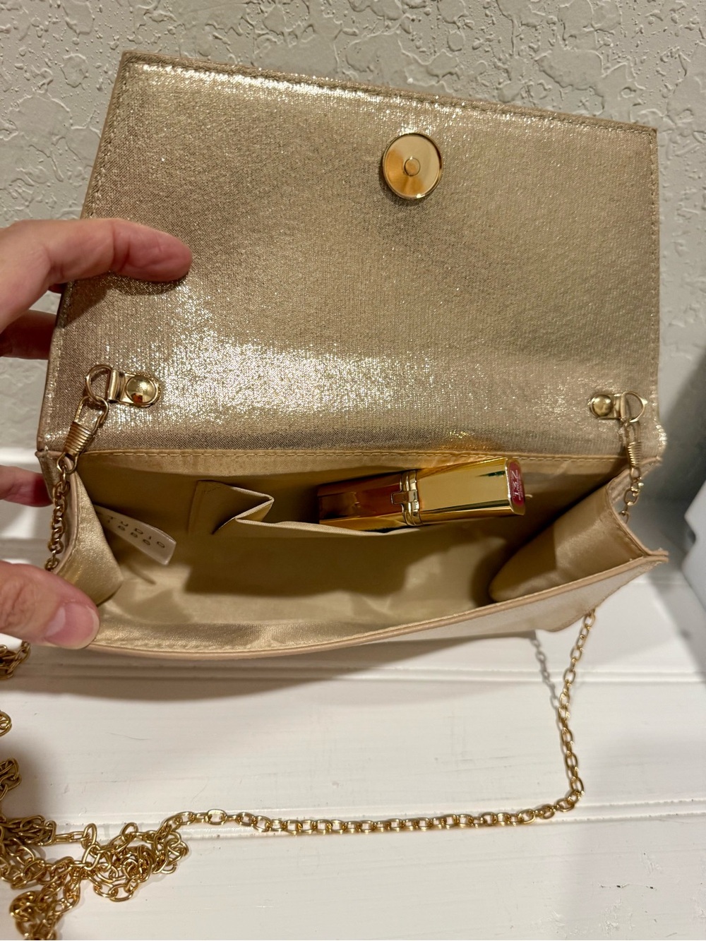 Gold Rhinestone Envelope Clutch with Chain Strap - Picture 4 of 4